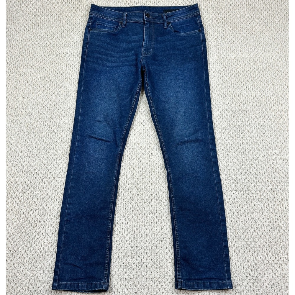 The Perfect Jean NYC Mens 33x32 Dark Blue Slim Fit Denim Jeans Whiskered Stretch